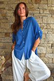 Pia Pillow Cotton Embroidered Tile Classic Shirt Cobalt